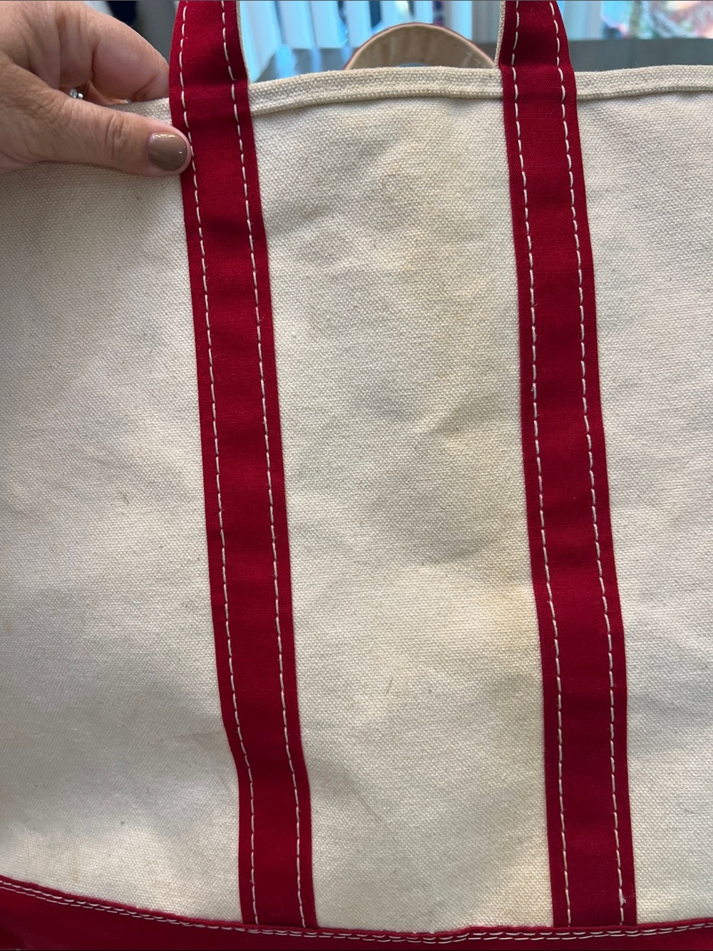 RARE 1970’s VINTAGE RETRO L.L.BEAN CREAM CANVAS TOTE WITH RED TRIM & BOTTOM - Picture 3 of 16